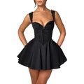 Elegante abito a corsetto nero senza maniche con pizzo e gonna a ruota da donna - S / Nero
