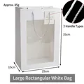 White large rectangle gift bag with transparent window and silver woven handles - Large Rectangular White 35*25*15
