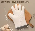 Guante de horno gris de silicona resistente al calor con agarre de cinco dedos - Guantes Resistentes Al Calor De Color Blanco Lechoso / 120g