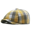 Classic newsboy cap featuring a bold yellow and grey plaid pattern in soft cotton blend - Yellow Plaid