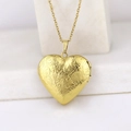 Golden heart-shaped locket necklace with floral engraving on a classic cable chain - Wave Pattern Heart/Gold