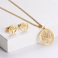 Elegante set di gioielli albero della vita dorato con collana e orecchini su piedistalli - [Oro] Set Albero della Vita