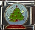 Italian charm bracelet link with a Christmas snow globe design on stainless steel - 19 Christmas Tree