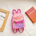 Mochila rosa de lentejuelas para niña con orejas de conejo y lazo holográfico - Rosa Roja