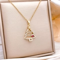 Elegant gold titanium steel necklace featuring a zircon-encrusted Christmas tree pendant - Gold Rose Red Christmas Tree / Gold