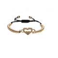 Adjustable gold heart pendant beaded bracelet with cubic zirconia and black woven cord - Gold Beads Black Rope