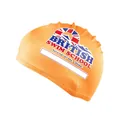 Orange swim cap with British Swim School logo and name tag area for children - Candy Orange (Kids Printed)
