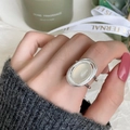 Vintage 925 sterling silver ring with oval opal stone in multi-layer wire band - Milky White Gemstone Multi-layer Style(JZ0508)