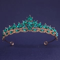 Eleganter goldener Brautkronen-Haarschmuck mit grünen Markasit-Steinen und Kristallen - Grün