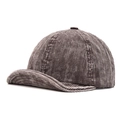 Casquette de baseball en velours côtelé gris foncé délavé rétro avec visière courte souple - Réglable / Gris