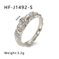 Detail van de 6mm zilveren gedraaide ring met strass inlay en gewichtsspecificaties - US 6 / Zilver (HF-J1492-S)