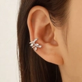 Silver leaf cuff earring with marquise cubic zirconia stones for non-pierced ears - Rose Gold Leaf Style (7302)