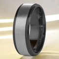 Close-up of a men's ring with brushed silver center and black polished beveled edges - US 6 / Silver & Black