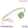 Rose gold stainless steel open bangle featuring green stone and shell pearl detail - Rose Gold Green Gemstone Style (KB123016-K)