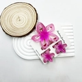 Set of three pink gradient plumeria hair clips with a large claw and small hairpins - Large And Small Claw Clips Combination / Hollow Plumeria Pink