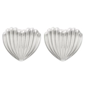 Polished silver stainless steel heart earrings with vertical radiating stripe texture - Steel Color Textured Heart (N-971)