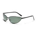 Futuristische Y2K cat-eye zonnebril met dun zwart metalen frame en donkergroene glazen - Zwart Donkergroen