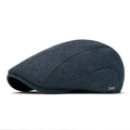 Berretto piatto da uomo in lana blu-grigio scuro con dettaglio di placca metallica - Blu navy