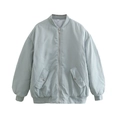 Oversize Bomberjacke in Hellblau-Grau mit Metallreißverschluss und zwei Taschen - XS / Grau