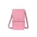 Pink PU leather crossbody phone bag with floral patterns and gold metal bar details - Metal Bar Decorative Style (124) / Pink