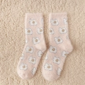 Chaussettes roses en peluche avec motif œuf au plat en velours de corail chaud - Oeuf sur le Plat Rose