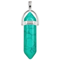 Hexagonal turquoise stone bullet pendant with silver metal clasp on white background - Turquoise
