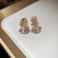 18k gold plated flower clip earrings with purple crystals and silicone pads - Ear Clip Purple
