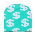 Close-up of mint green knit beanie featuring white dollar sign patterns and fine texture - M (56-58cm) / Green