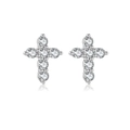Sparkling S925 sterling silver cross stud earrings with clear zircon stones - 925 Silver / Silver
