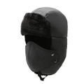 Gorro ushanka negro de invierno con forro de piel sintética y máscara facial integrada - Gris (Con Válvula de Respiración)