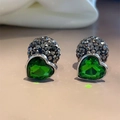 Vintage heart-shaped emerald stud earrings with sparkling pavé diamond ball accents - Dual-wear Grey Diamond Heart Studs