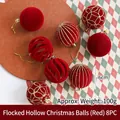 Set of 8 red Christmas tree balls with 6cm diameter, featuring velvet and glitter finish - Hollowed-out Flocked Christmas Balls (red) 8pcs