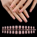 Detailed view of pink glitter edge almond false nails set with professional black background - French Pink Glitter Tip Short Round Glossy (HLBG-MP05)