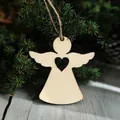 Christmas wooden angel ornament with heart cutout and jute rope for tree hanging - Angel Heart Pendant