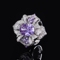 Elegante zilveren ring met vintage bloemmotief en paarse en witte zirkonia stenen - Paarse Zirkoon