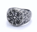 Vintage nordischer Kompassring in Altsilber-Optik mit strukturierter Wikinger-Rune - US 7 / Antiksilber