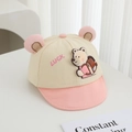 Detail of baby baseball cap with soft 3D bear ears and Luck embroidery in pink and cream - 48cm (6 Months-2 Years) / Pink