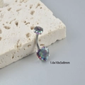Iridescent heart zircon belly ring with 14G internal threading in medical steel - Platinum Rainbow Zircon