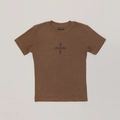 Dettaglio della maglietta in cotone marrone scuro con stampa logo a stella incrociata sul petto - XS / Marrone Mustang