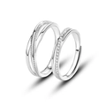 Polished silver intertwined couple rings with sparkling pavé cubic zirconia accents - Intertwined Couple Rings