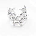Detailed shot of silver adjustable open ring with hollowed-out leaf pattern design - Laurel Branch Hollow (R6065)