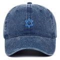 Casquette de baseball en denim bleu marine délavé avec broderie étoile de David bleue - Réglable / Bleu marine
