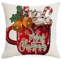 Weihnachtlicher Kissenbezug aus Leinen mit Merry Christmas Schriftzug und Kakao-Motiv - Frohe Weihnachten Heiße Schokolade