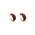 Minimalist C-shaped hoop earrings with burgundy enamel glaze and golden finish - C-Shape Hoop Style (ER-424D01)