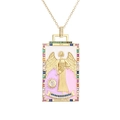 Macro shot of XIV Temperance tarot pendant with gold plating and colorful zircon stones - Pink White - Temperance
