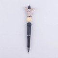 Close-up of a cartoon reindeer bead on a black pen with sparkling rhinestone rings - Moose Taupe