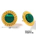Detail of green malachite stone stud earrings with gold textured edges and 2cm size mark - Malachite Green