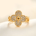 Adjustable gold clover ring with micro-pave white zircon and twisted rope band - Adjustable Open / 18K Gold Plated Four Leaf Clover White Zircon