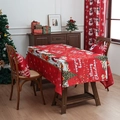 Red Christmas rectangular tablecloth with Santa and tree motifs for holiday dining décor - Red Christmas