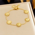 Polished gold sun pendant necklace and bracelet set in stainless steel for women - Bracelet (B1892)